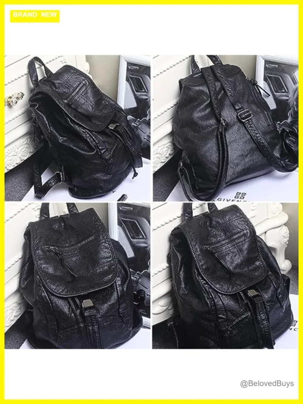 Faux Leather Women's Drawstring Backpack Satchel Purse Hobo Daypack with Flap